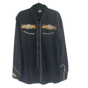 Redstar Rodeo Western Shirt Men’s 2XL Embroidered Skull Rockability Cowboy Black